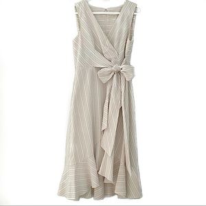 Calvin Klein Striped Tan & White Midi Dress